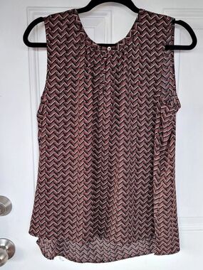Tommy Hilfiger Sleeveless Chevron Keyhole Blouse Black & Red XL
